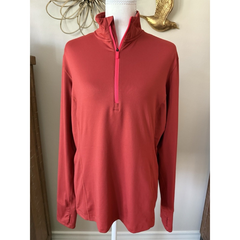 Brooks‎ Women's XL Red Half Zip Running Pullover Thumbhole Top